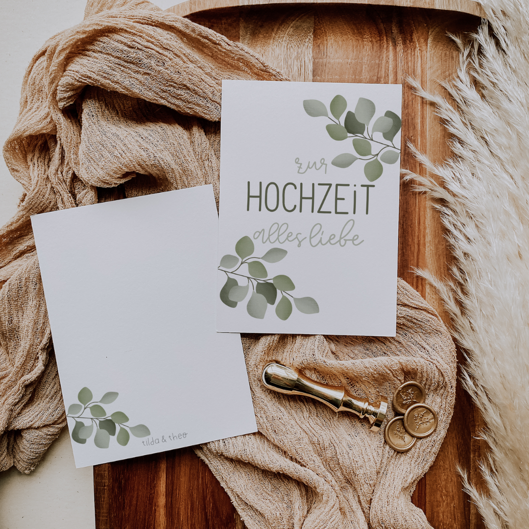 Hochzeitskarte mit floraler Gestaltung – romantisches Design von Flori, ideal als Beilage zu Blumen und Geschenken zur Hochzeit in Österreich