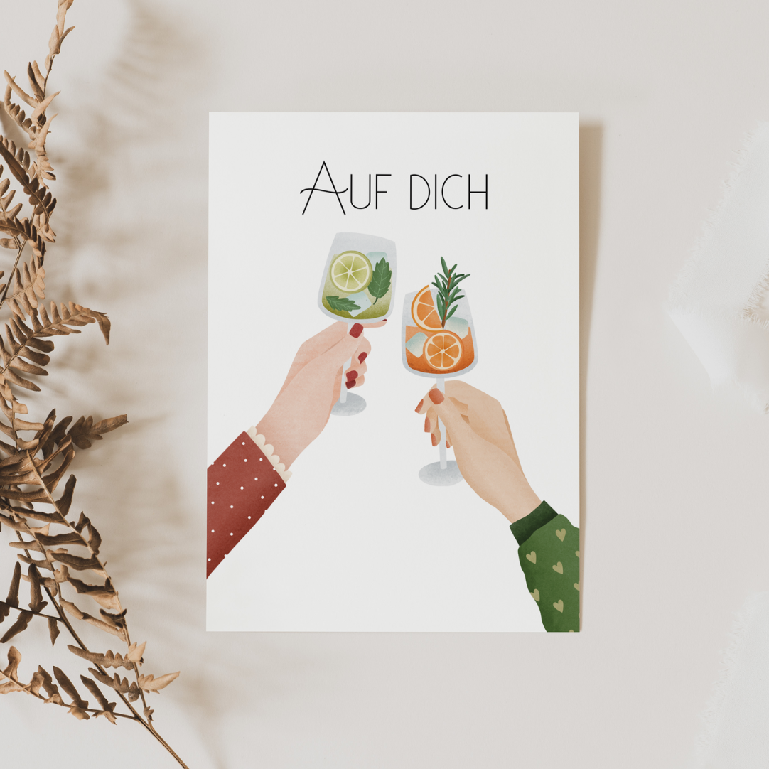 Grußkarte mit Aufschrift ‚Auf Dich‘ – modernes Design von Flori, ideal als Beilage zu einem Blumenstrauß für besondere Anlässe in Österreich.