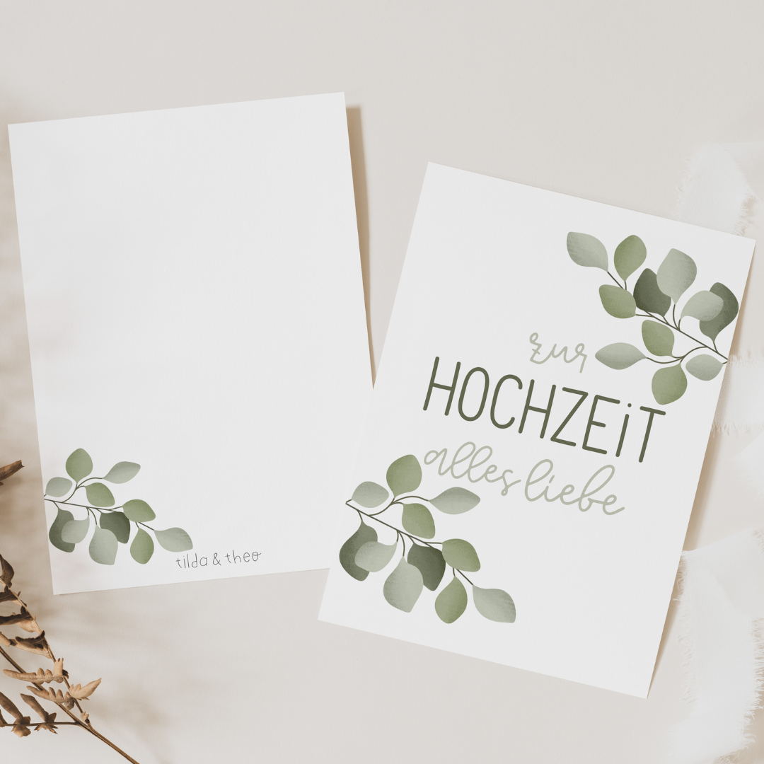 Hochzeitskarte mit floraler Gestaltung – romantisches Design von Flori, ideal als Beilage zu Blumen und Geschenken zur Hochzeit in Österreich