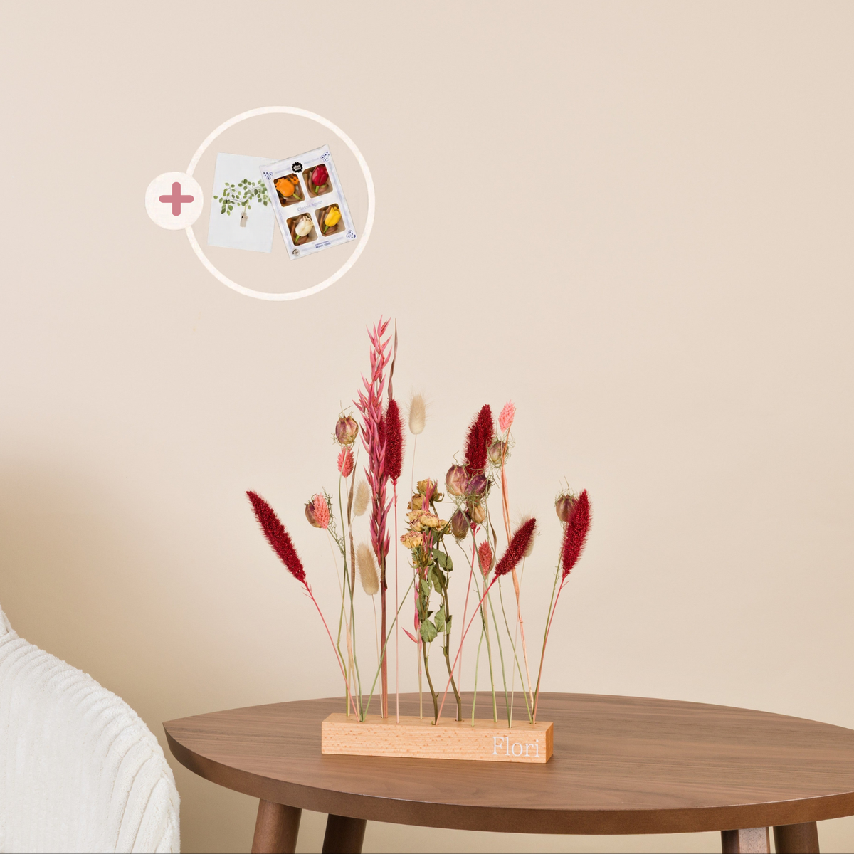 Trockenblumen Set Berry Bloom mit Grußkarte &amp; Schokolade