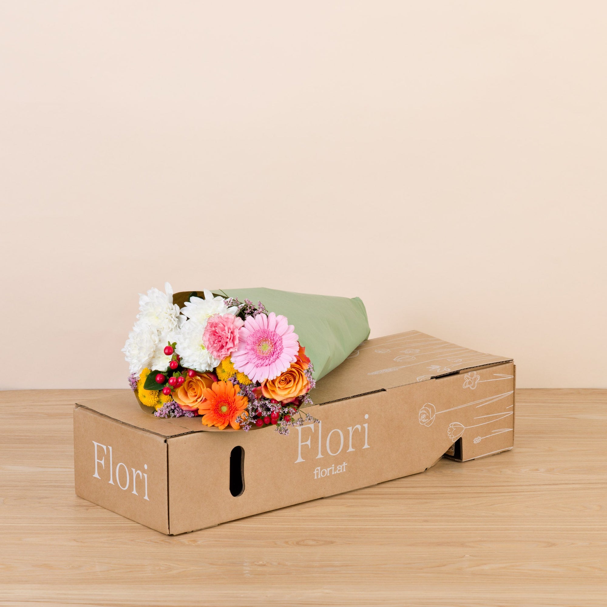 Blumenstrauss sicher verpackt in Flori-Versandbox