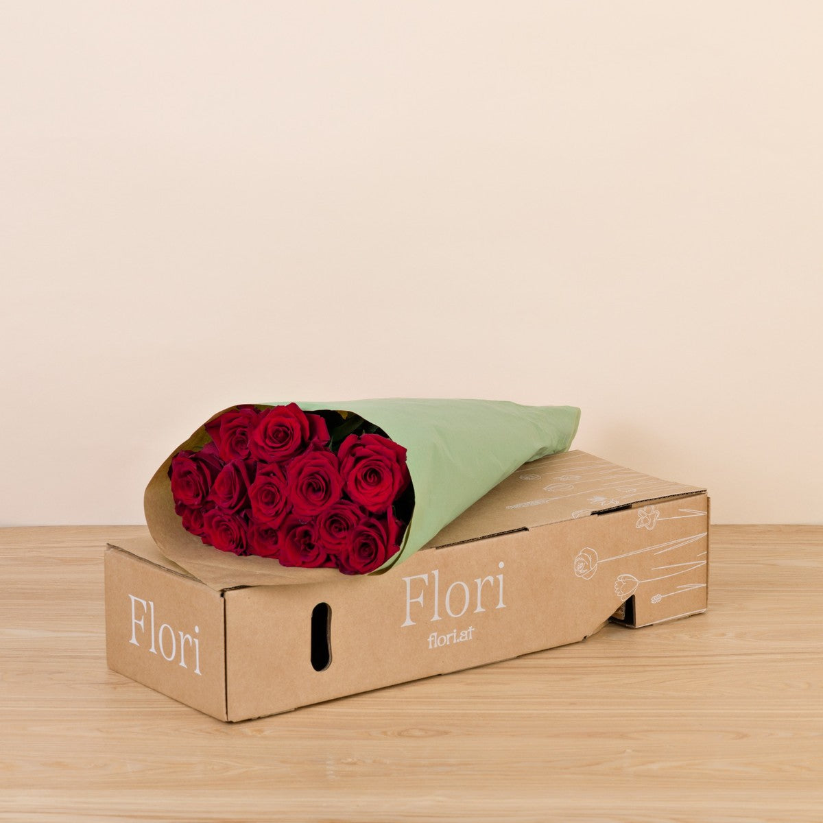 Blumenstrauß sicher verpackt in Flori-Versandbox