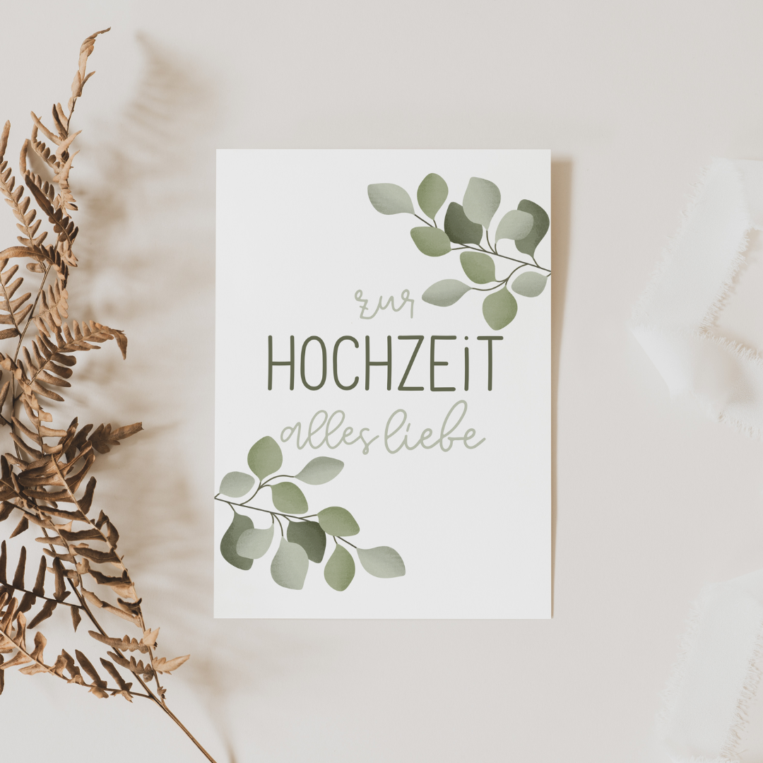 Hochzeitskarte mit floraler Gestaltung – romantisches Design von Flori, ideal als Beilage zu Blumen und Geschenken zur Hochzeit in Österreich