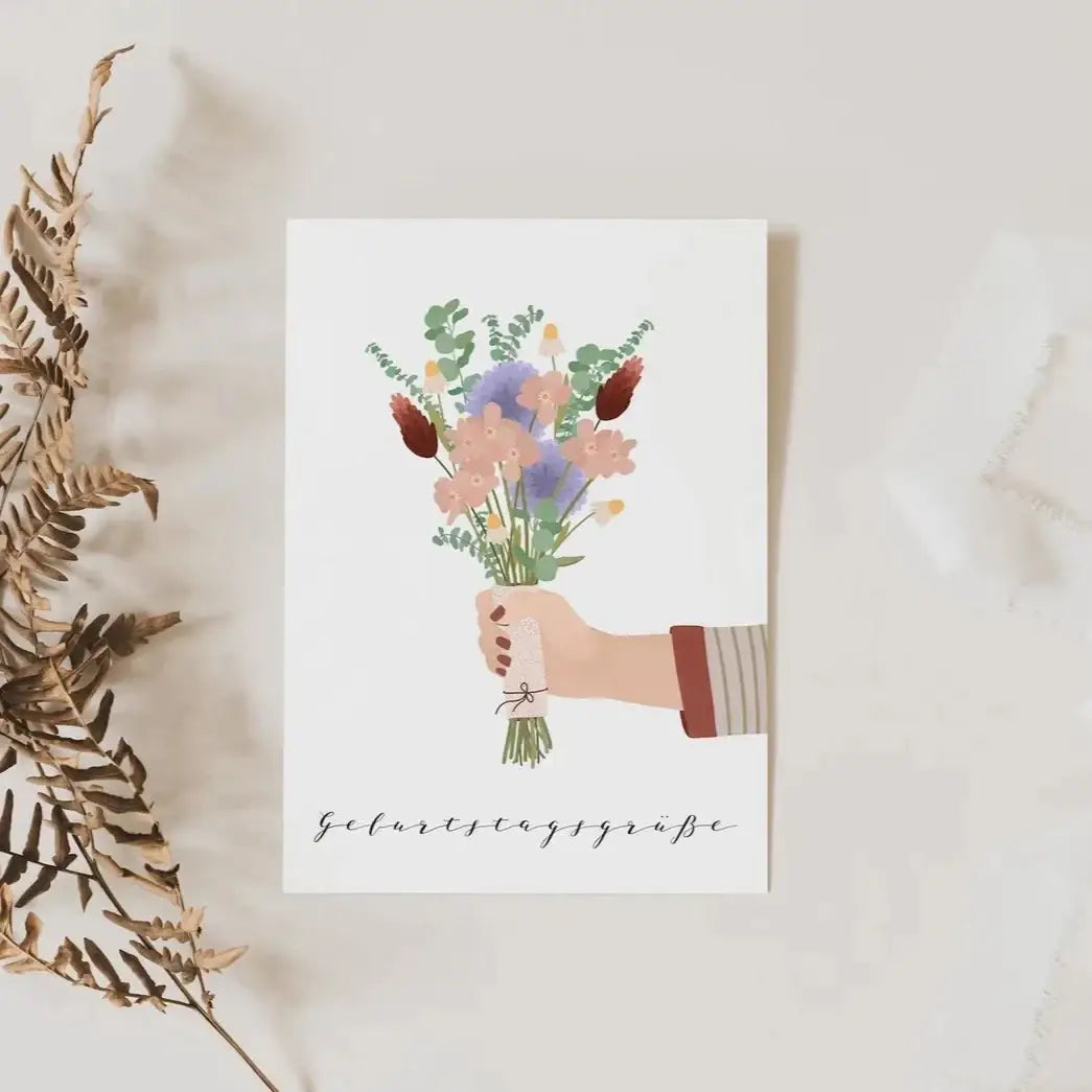 Geburtstagskarte mit floraler Illustration – liebevoll designt von Flori, ideal als Ergänzung zu einem Blumenstrauß zum Geburtstag in Österreich